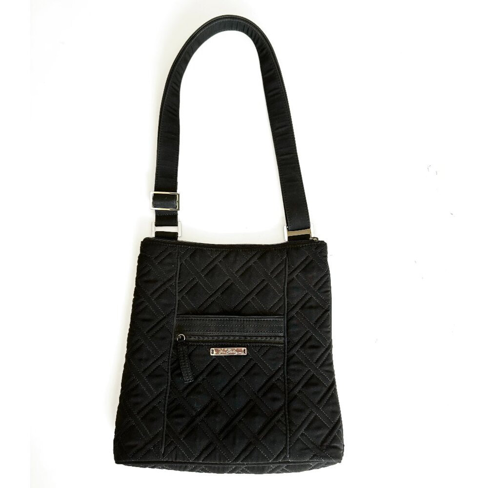 VERA BRADLEY Classic Black Quilted Shoulder Purse Tote Bag w/ Zipper Closure